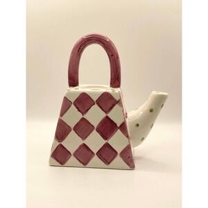 Vintage DesignPac Purse Shaped Ceramic Watering Can Diamond Pattern Cottagecore